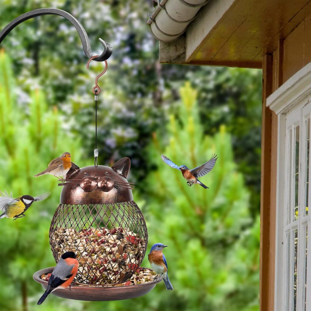Adorable Hanging Metal Bird Feeder Cat Design outdoor