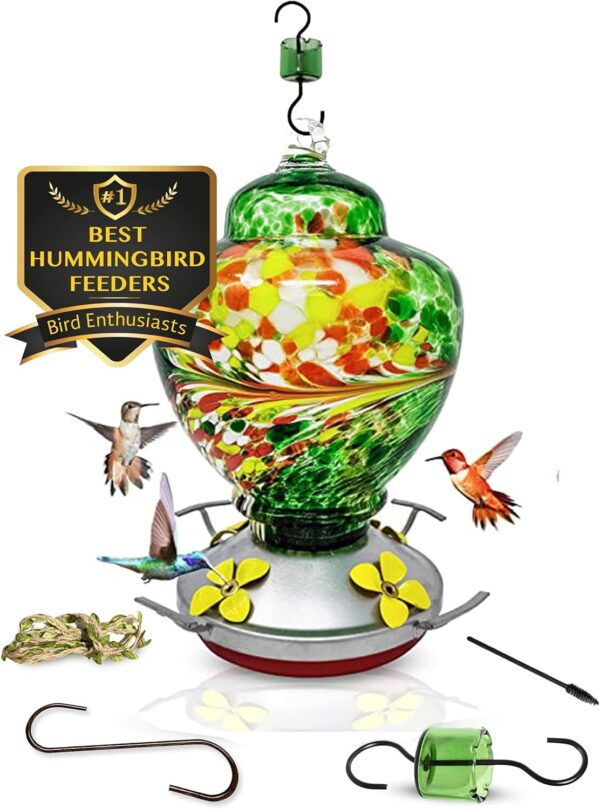 Decorative Glass Hummingbird Feeder for Backyard