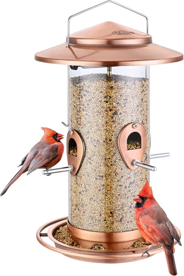 Durable Metal Bird Feeder for Outside Brushed Copper 10Port