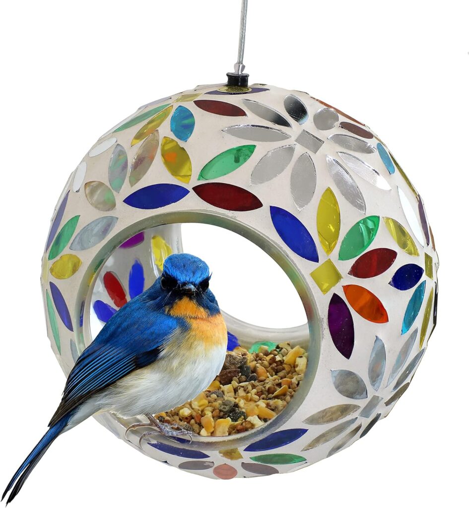 Graceful Mosaic Bird Feeder Glass Hanging Design 2