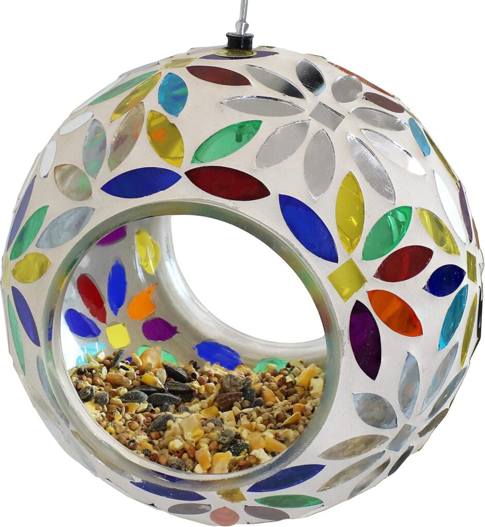 Graceful Mosaic Bird Feeder Glass Hanging Design 5