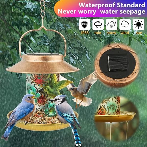 Solar Bird Feeders for Outdoor Gardens with LED Lights 3