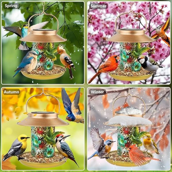 Solar Bird Feeders for Outdoor Gardens with LED Lights 5