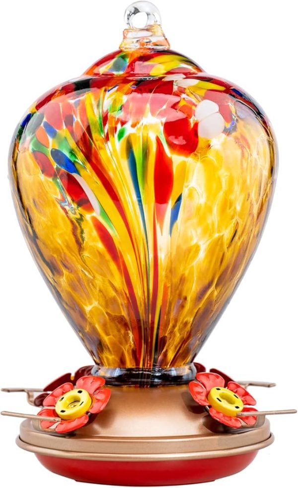 Vibrant Glass Hummingbird Feeder for Outdoor Golden Balloon