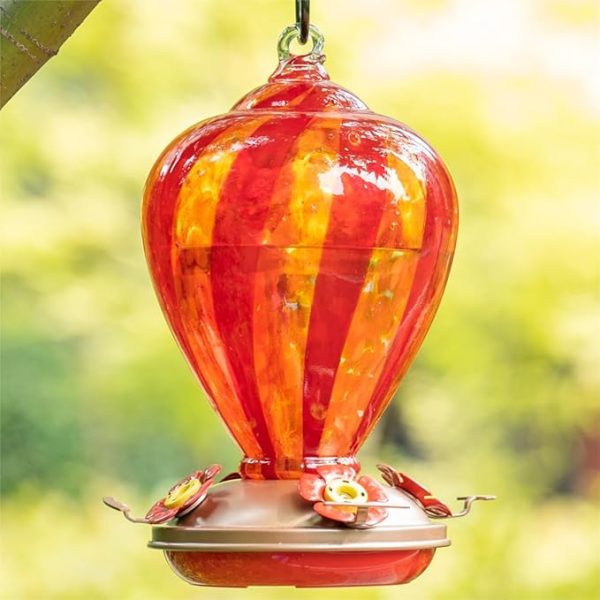 Vibrant Glass Hummingbird Feeder for Outdoor Hot Air Balloon