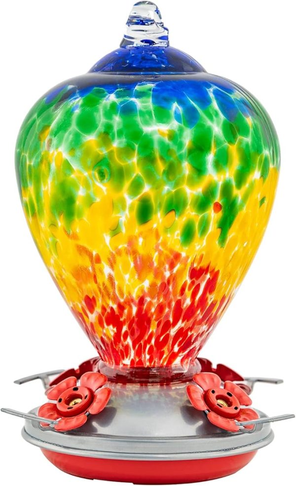 Vibrant Glass Hummingbird Feeder for Outdoor Rainbow